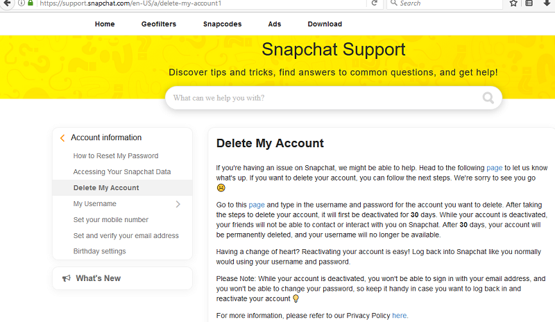 how to delete snapchat account