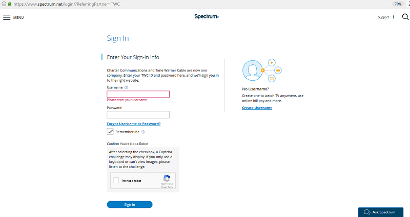 charter spectrum login