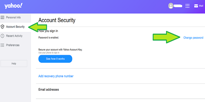 change yahoo password